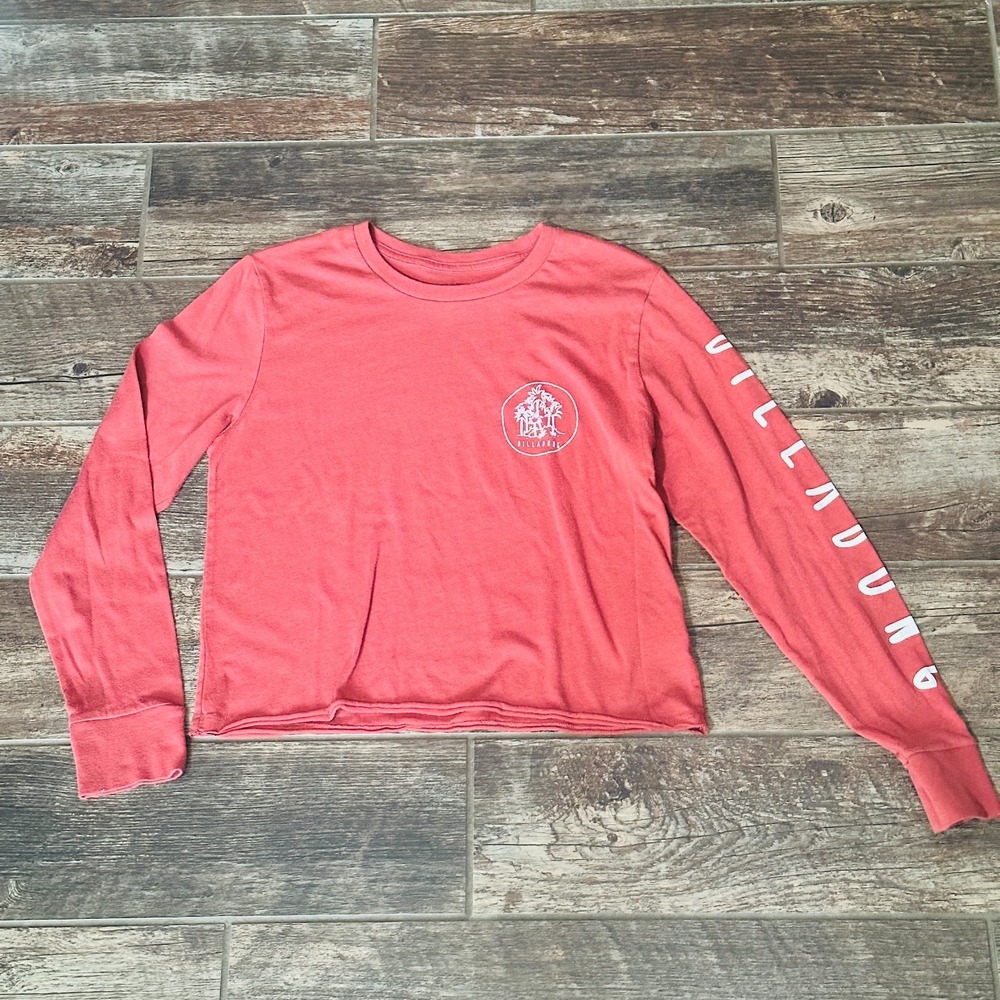Billabong Women's Small S Red - Long Sleeve Graphic Cropped Tee Beachwear